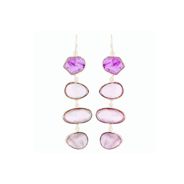 Liya Long drop multistone earrings - Pink/Purple