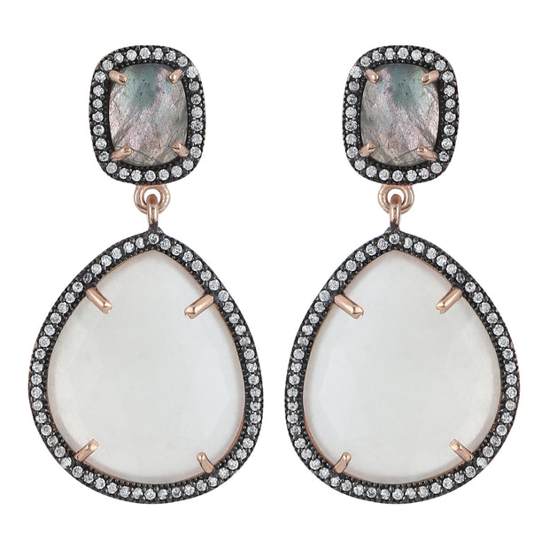 Alluring drop earrings - grey labradorite and white moonstone