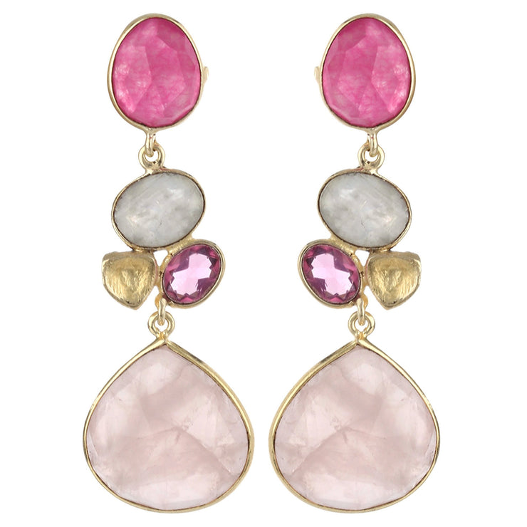 Rini radiant long floral earrings - Pink