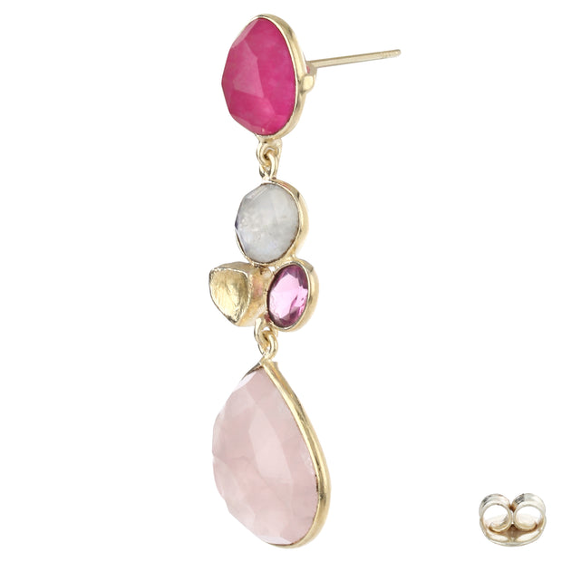 Rini radiant long floral earrings - Pink