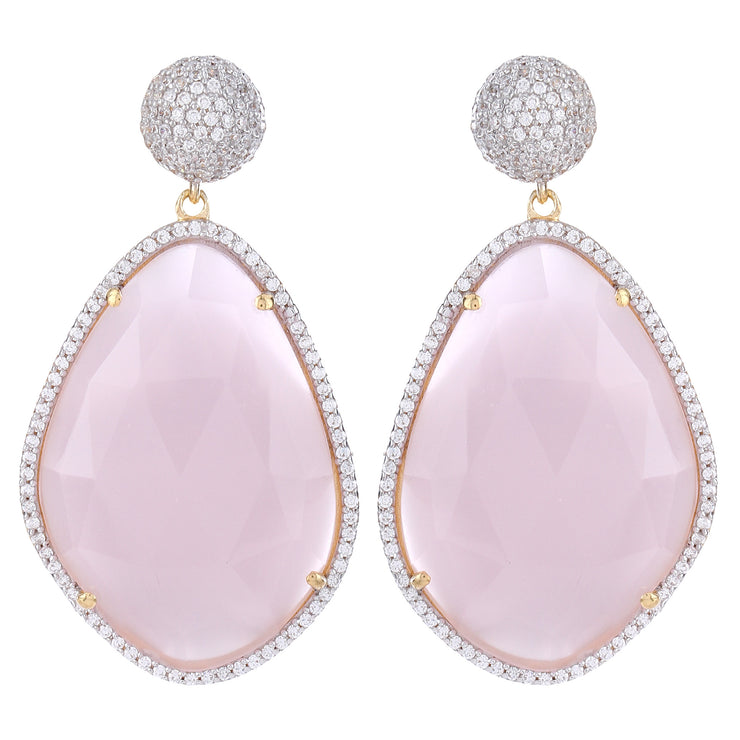 Glamorous Chandelier Earrings - Rose Quartz