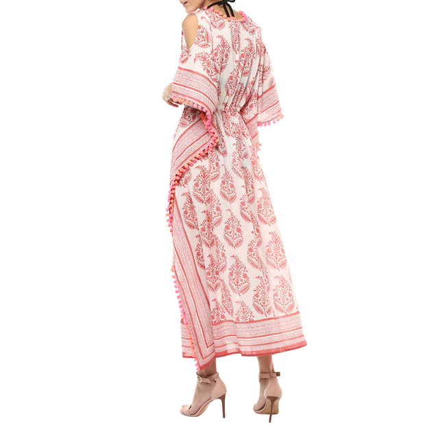 Rini rose pink maxi kaftan with cold shoulders