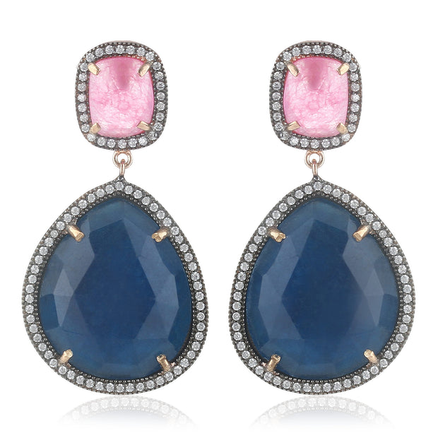 Alluring jade drop earrings in pink and blue