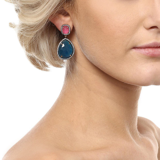 Alluring jade drop earrings in pink and blue