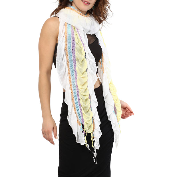 Ruffled striped scarf - daisy white