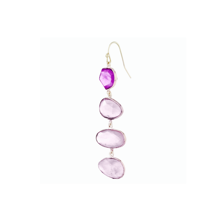 Liya Long drop multistone earrings - Pink/Purple