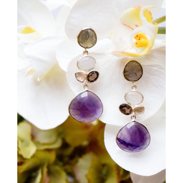 Rini radiant long floral earrings - Purple