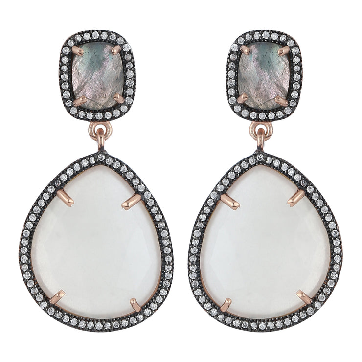 Alluring drop earrings - grey labradorite and white moonstone