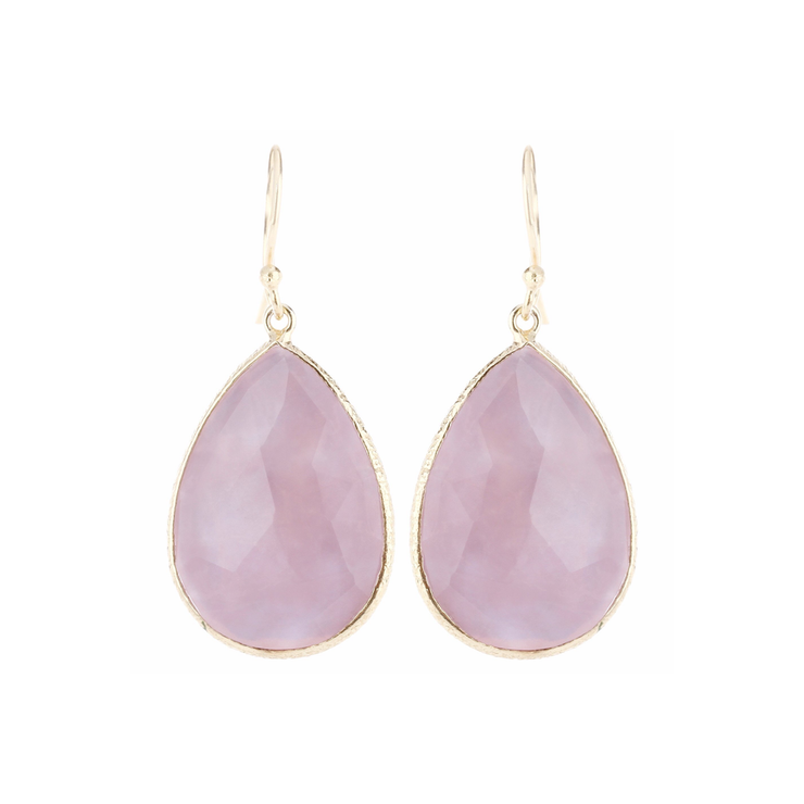 Drop stone hook earrings - rose quartz