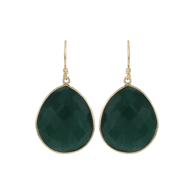 Drop stone hook earrings - green aventurine