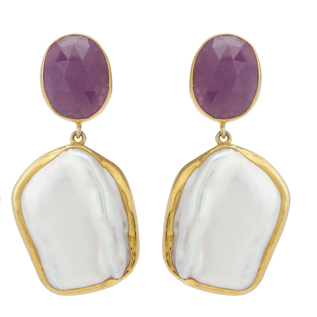 Baroque pearl and pink sapphire earrings