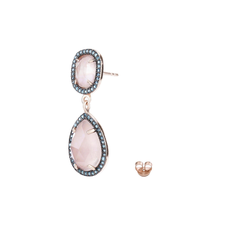 Dainty double drop earrings, rose quartz