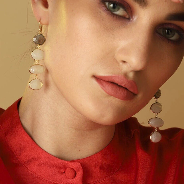 Liya Long drop multistone earrings - Grey/White