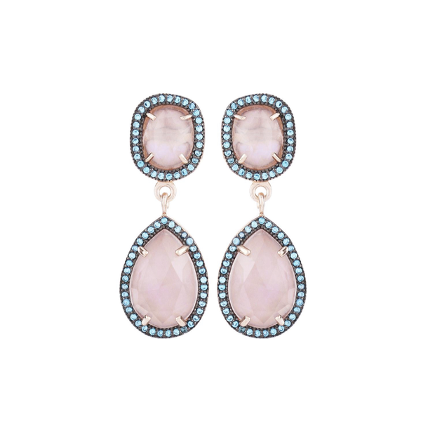 Dainty double drop earrings, rose quartz