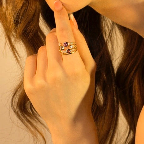 Lilac stacked multistone ring